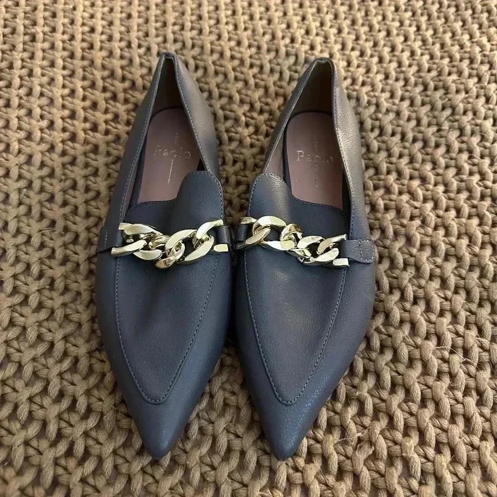 NIB Women's Linea Paolo Mabel-L Pointed Toe Loafer w/Goldtone Links Stone Sz 6.5 - Picture 1 of 11